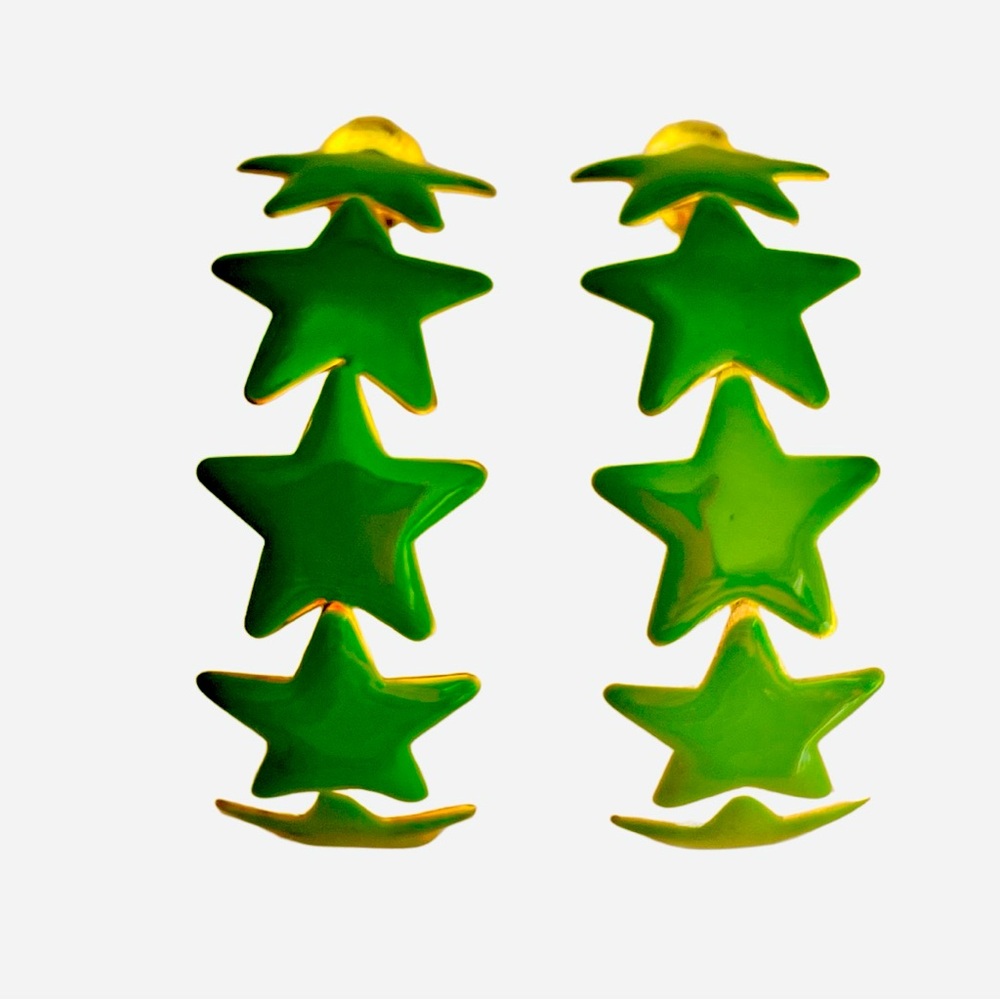 Star half hoop earrings gold and green resin